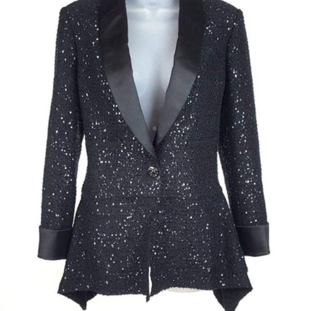 Women's Chanel 18A Black Sequin Silk Cashmere Lesage Jacket Blazer Size 36
